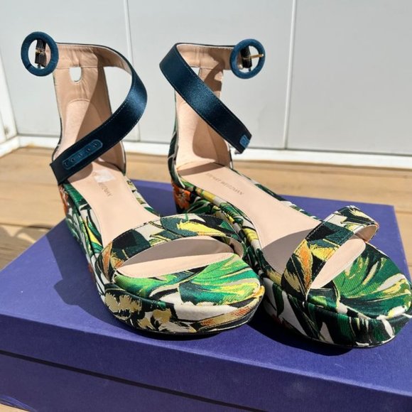 STUART WEITZMAN Tropical Green Wedge Sandals - Picture 1 of 6